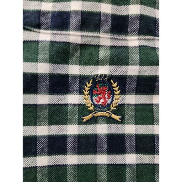 Vtg 90s Tommy Hilfiger Checker Men's L Button Down Shirt Lions Crest & Flag - Picture 5 of 10